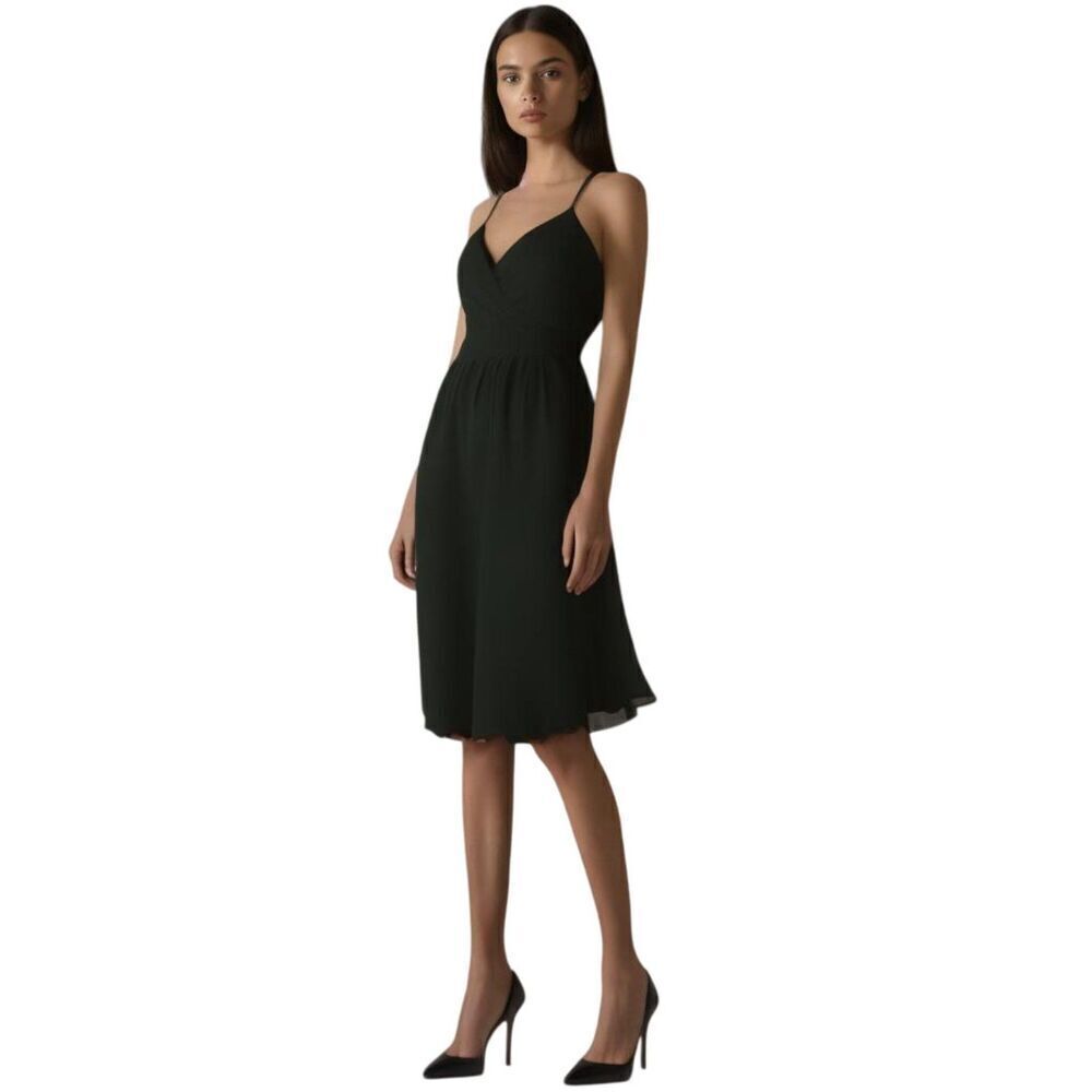 Vintage 60's-70's Black Accordion Pleat Wrap Front Dress Size S